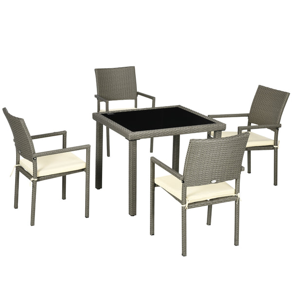 Set Tavolo e 4 Sedie da Giardino in Rattan PE Grigio sconto