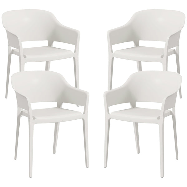 Set 4 Sedie da Giardino  Impilabili con Braccioli e Schienale Alto 56x54,5x77,5 cm in Plastica Bianco acquista