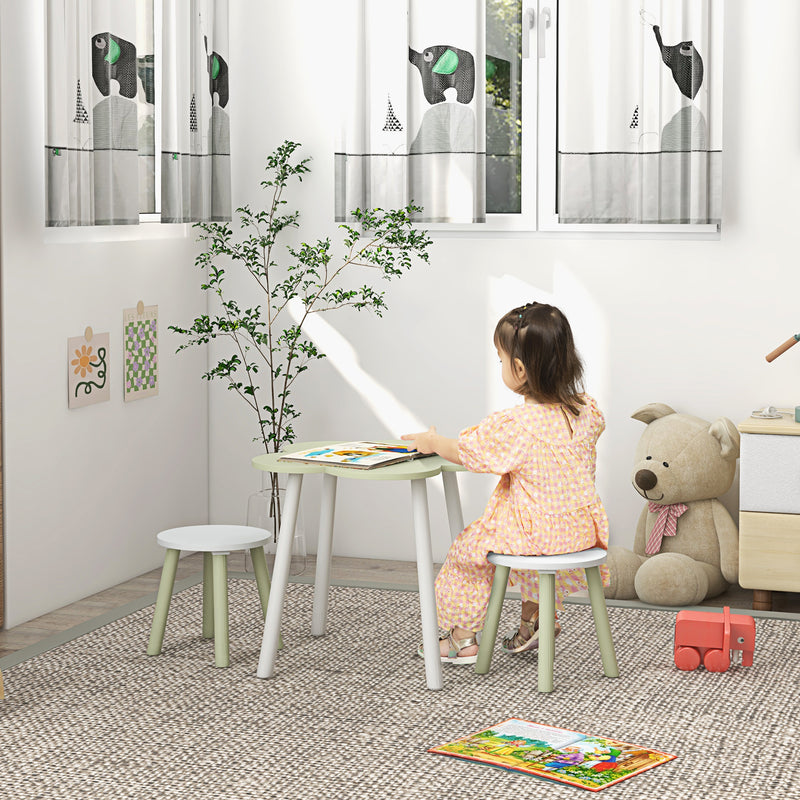 Set Tavolino e 2 Sedie per Bambini con Design a Fiori  in MDF e Legno di Pino Giallo e Bianco-2