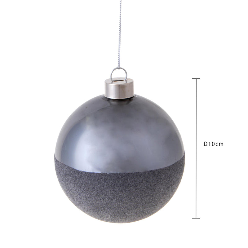 Set 4 Palline Decorative per Albero di Natale Velvet Ø10 cm Grigio-2