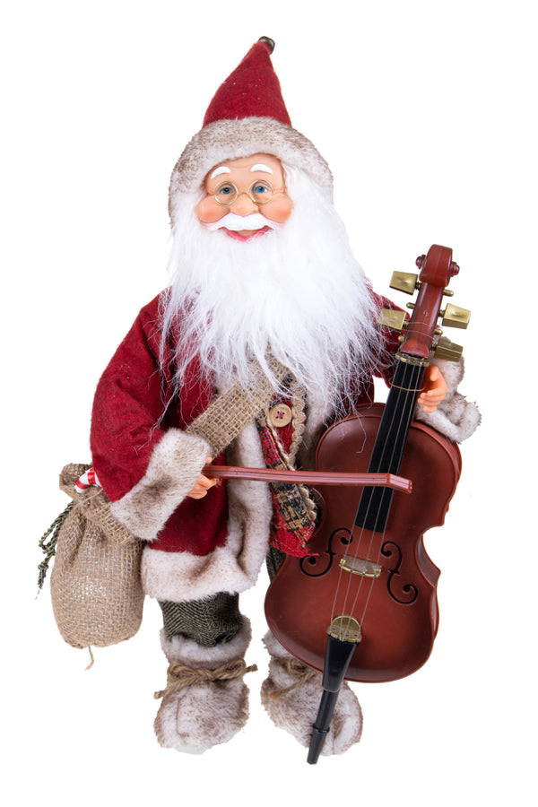 online Weihnachtsmann mit Kontrabass Musik und Bewegung H46 cm Rot/Grau