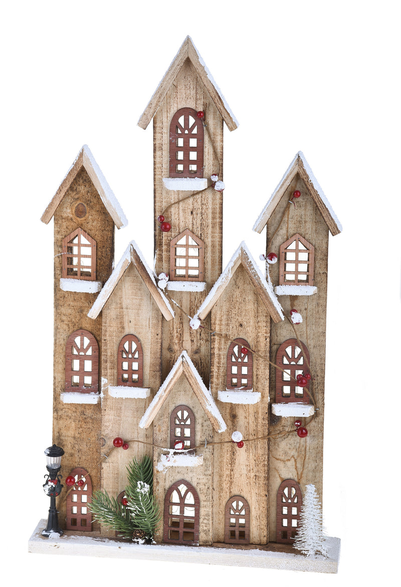 Casa Natalizia innevata con 40 Led H60 cm in Legno e Plastica-2