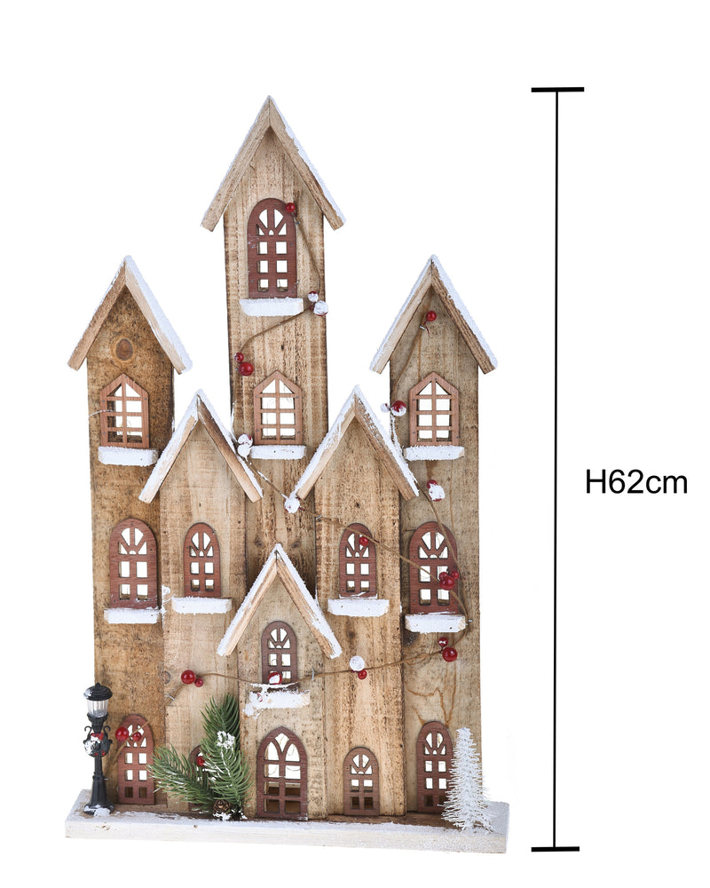 Casa Natalizia innevata con 40 Led H60 cm in Legno e Plastica-3