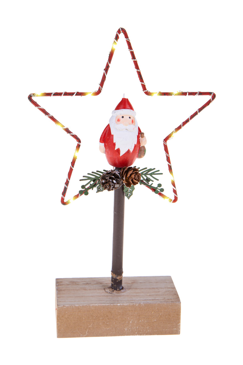 Set 2 Stella Babbo Natale con Led 22 cm in Metallo e Legno Rosso-1