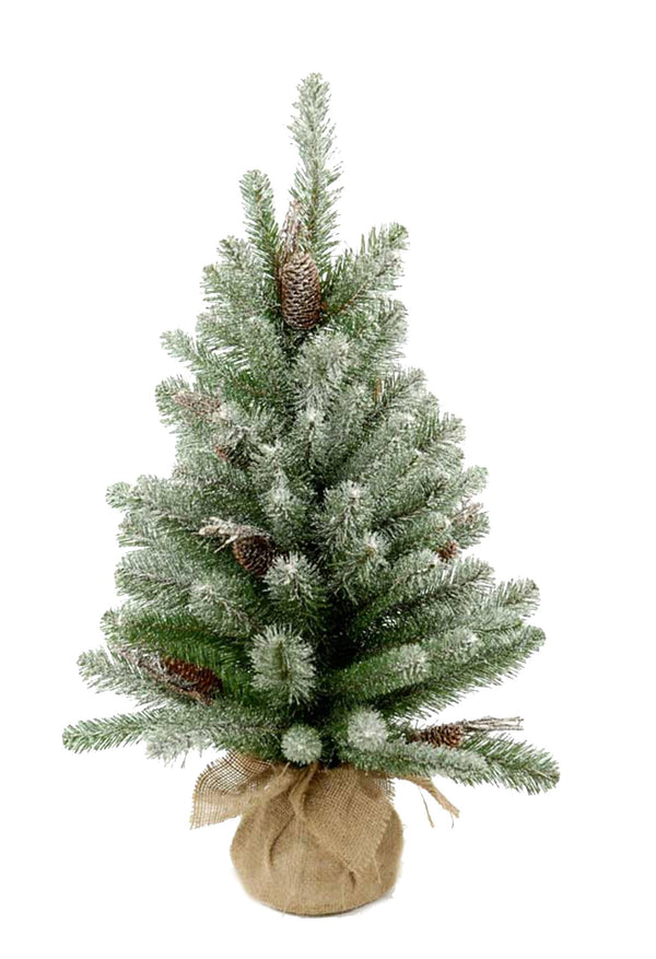 acquista Set 2 Mini Künstlicher Weihnachtsbaum H45 cm Verschneite Tanne mit Tannenzapfen 43 Spitzen Grün