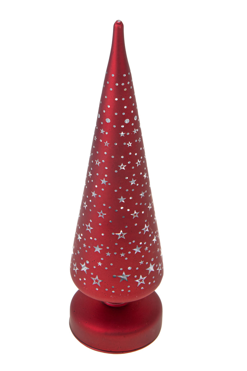 Set 2 Alberi Mini Stelle e Led H30 cm Rosso-3