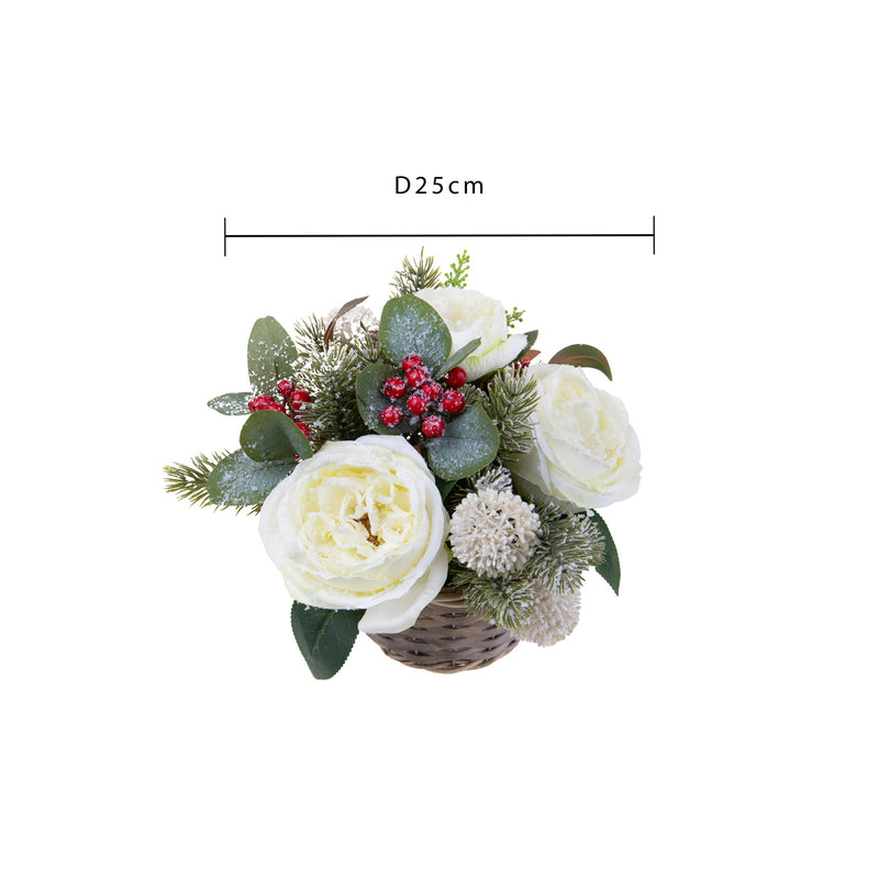 Set 2 Centrotavola con Peonie Ø25 cm Bianco-3