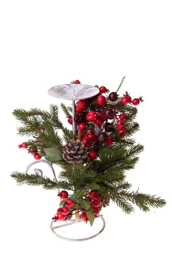 Weihnachtsaufsatz 32 cm für 1 Kerze mit roten Beeren acquista