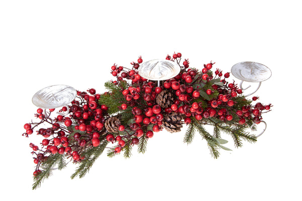 Weihnachtlicher Tafelaufsatz 73 cm für 3 Kerzen mit Wildrose acquista