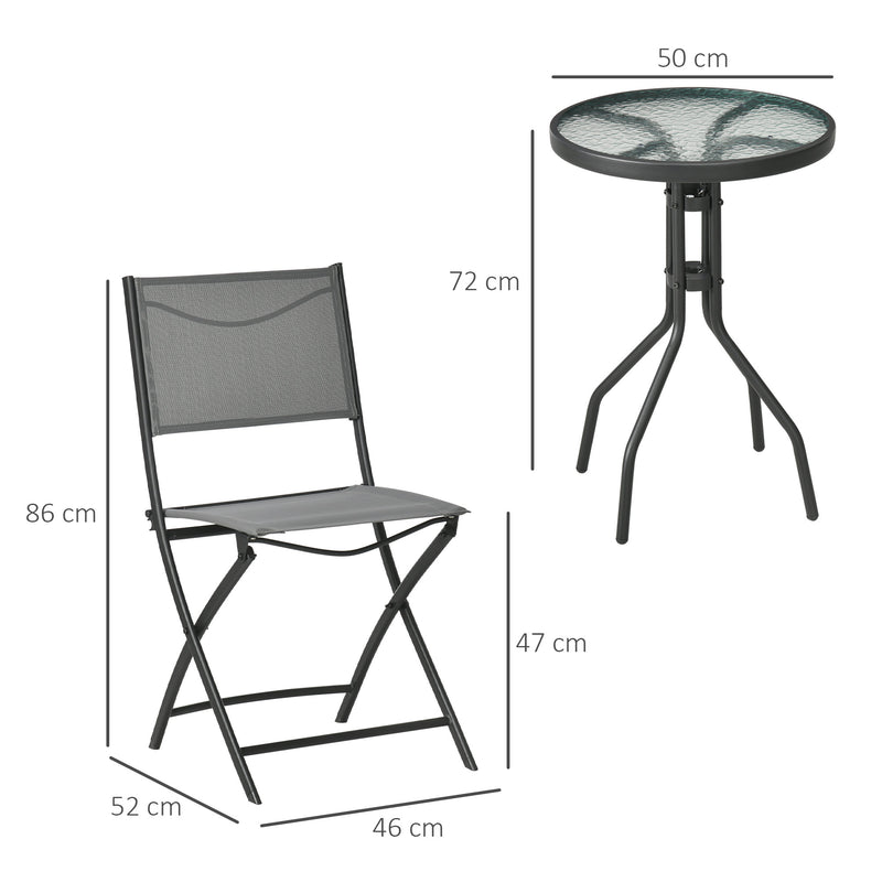 Set Tavolino e 2 Sedie Pieghevoli da Giardino in Acciaio e Tessuto a Rete Grigio-3