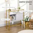 Mobile Soggiorno con Piano in Vetro 80x30x90 cm in MDF e Acciaio Bianco e Oro-4