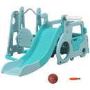 Scivolo per Bambini 201x151x87,5 cm con Altalena Macchina e Canestro Azzurro-9