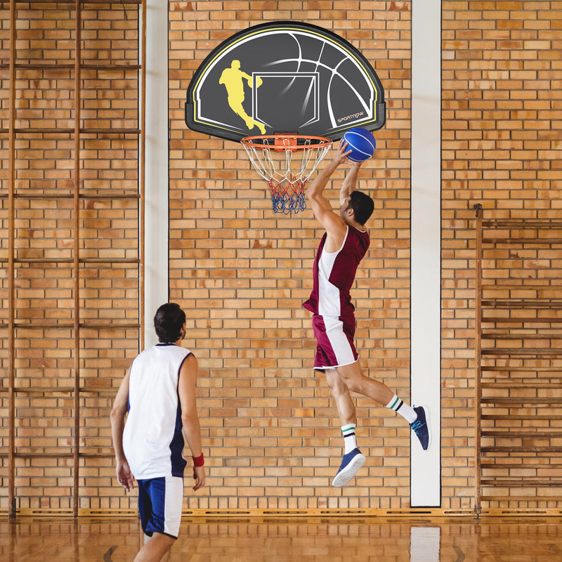 Canestro Basket per Bambini e Adulti 110x90x70 cm  in Acciaio e PE Nero e Giallo-2