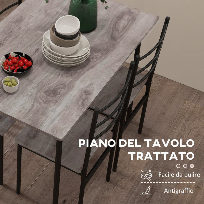 Set Tavolo Rettangolare con Sedie in MDF e Acciaio Nero e Marrone-7