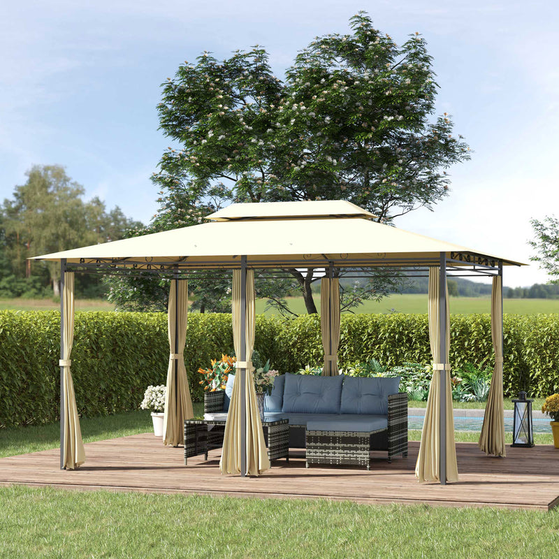 Gazebo da Giardino 3x4m con Tende in Acciaio e Poliestere Bianco e Crema-2