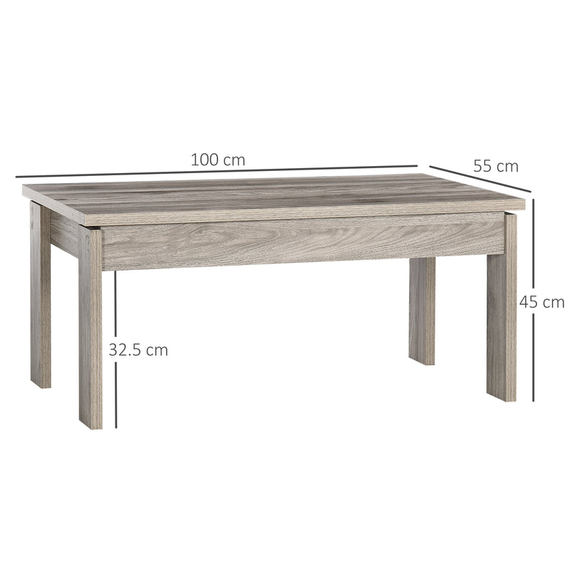 Tavolino da Caffè  100x55x45 cm con Piano Rettangolare e 4 Gambe in Truciolato Grigio-3