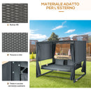 Dondolo Lettino con Pergola da Giardino 235x180x210 cm in Acciaio e Rattan PE Grigio Scuro-6