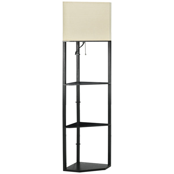 Lampada da Terra Angolare 50x37x159 cm con Ripiani e Paralume in Tessuto Nero acquista