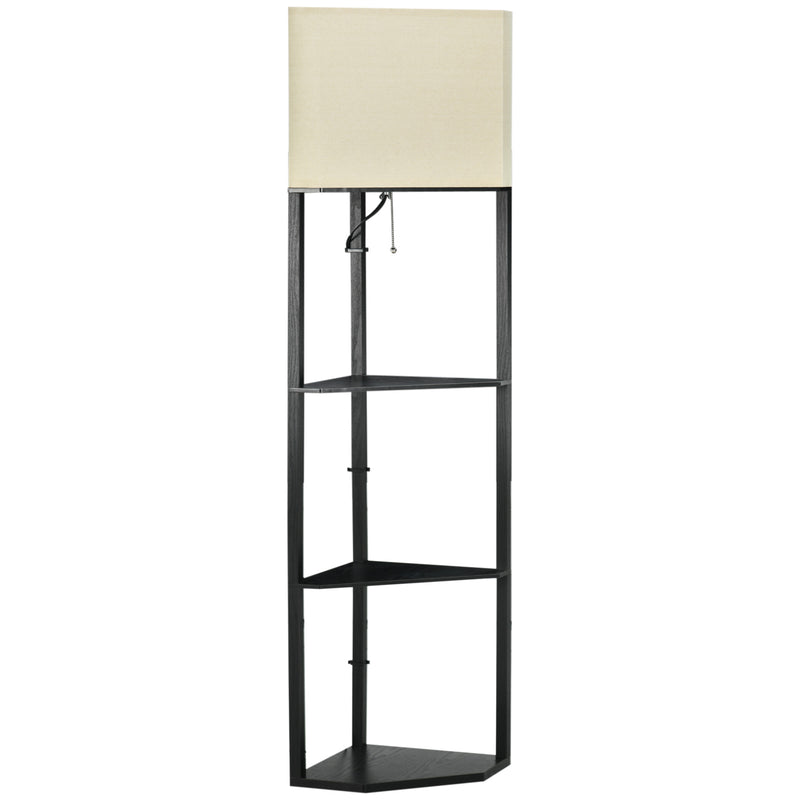 Lampada da Terra Angolare 50x37x159 cm con Ripiani e Paralume in Tessuto Nero-1