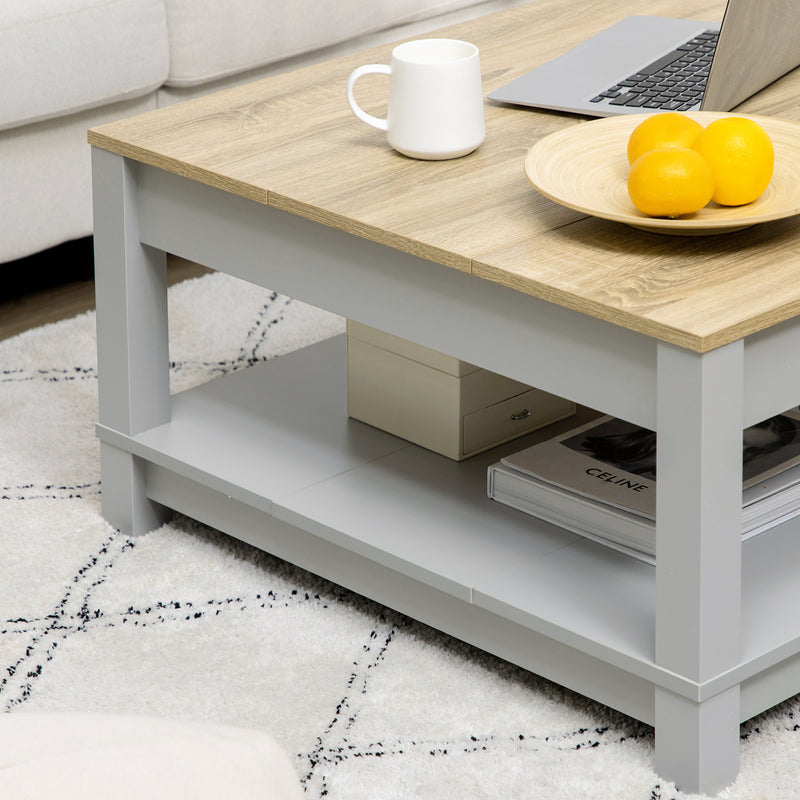 Tavolino da Caffè 80x80x42,5 cm con Ripiano in Truciolato  Grigio e Legno-7