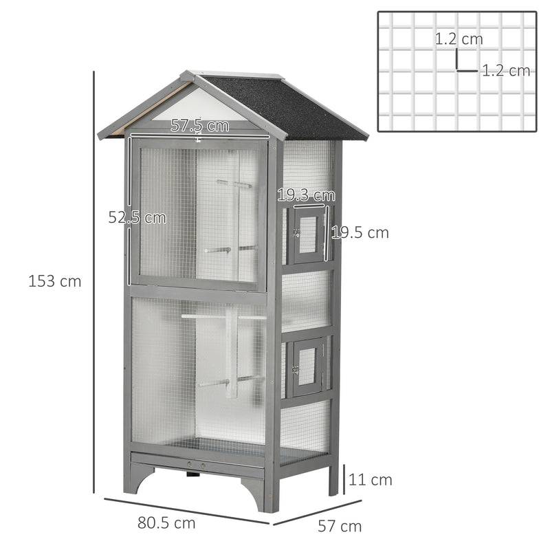 Voliera Gabbia per Uccelli da Esterno 80,5x57x158,5 cm Tetto in Asfalto in Legno di Abete Grigio Chiaro-3