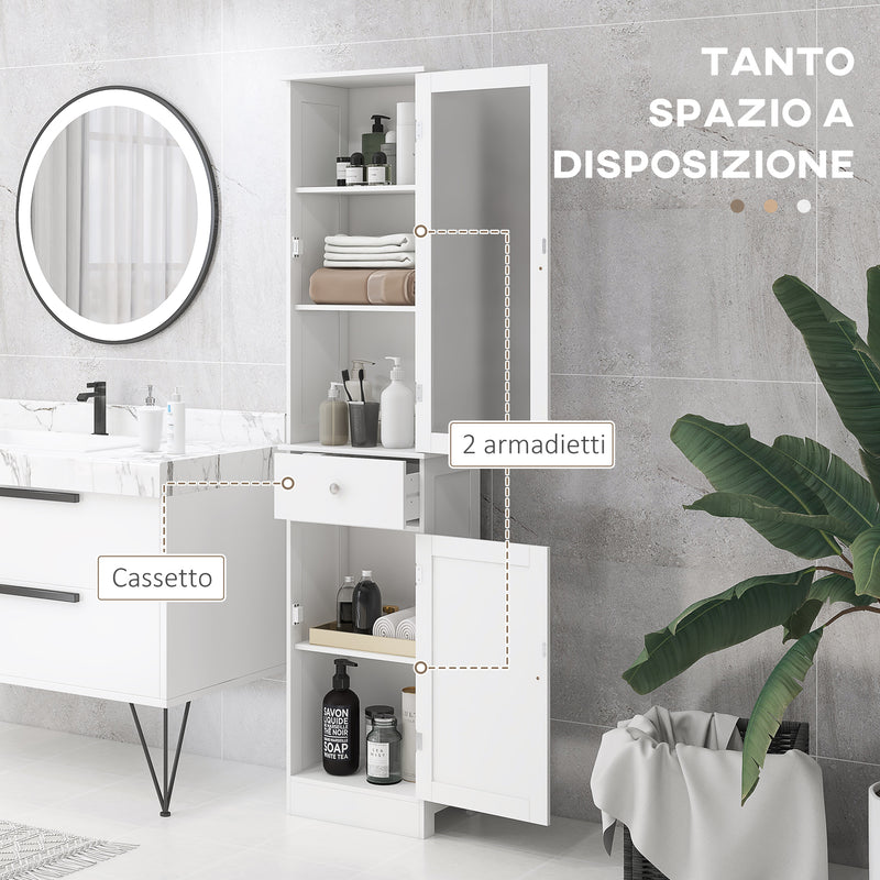 Mobile Colonna Bagno Salvaspazio con Armadietto Cassetto e Ripiani 40x27x171,5 cm in MDF Bianco-4