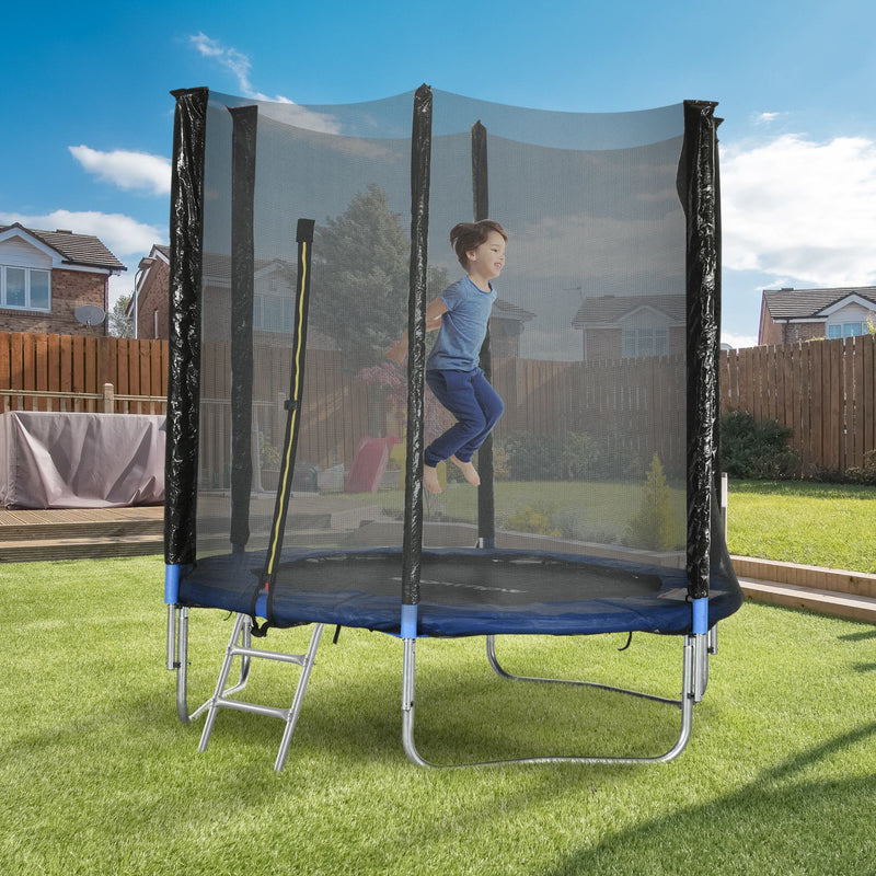 Trampolino Elastico con Scaletta e Rete di Sicurezza Ø180x200 cm in Acciaio e Plastica Blu-2