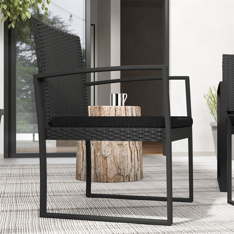 Set Tavolino e 2 Sedie da Giardino  Effetto Rattan Nero-8