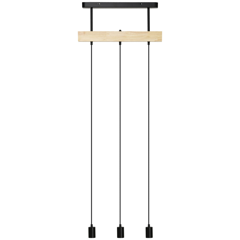 Lampadario a Sospensione 50x8x33 cm con 3 Lampadine in Legno e Metallo Nero-1